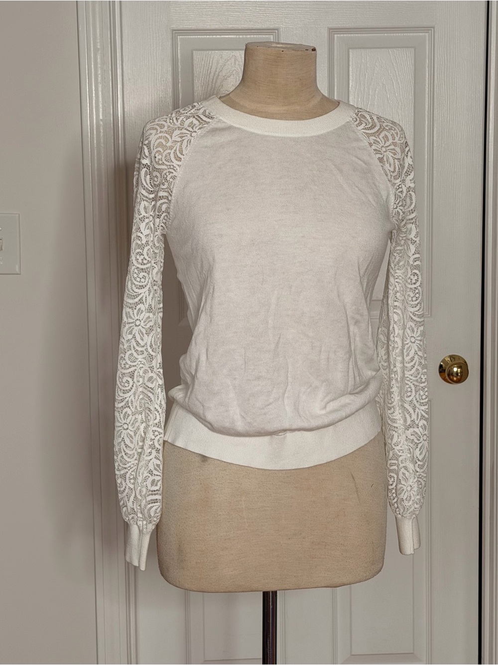 Michael kors White Lace Sleeve Pullover Sweater